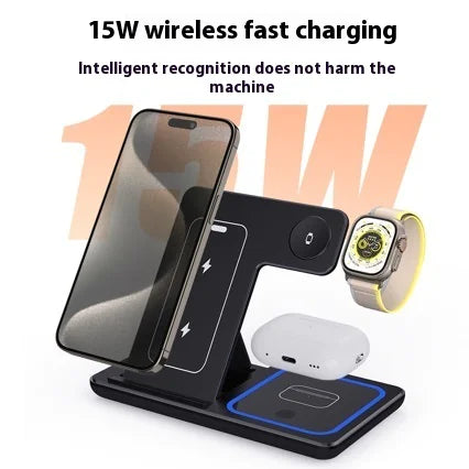 3 In 1 LED Fast Wireless Charger Stand With Foldable Charging Station